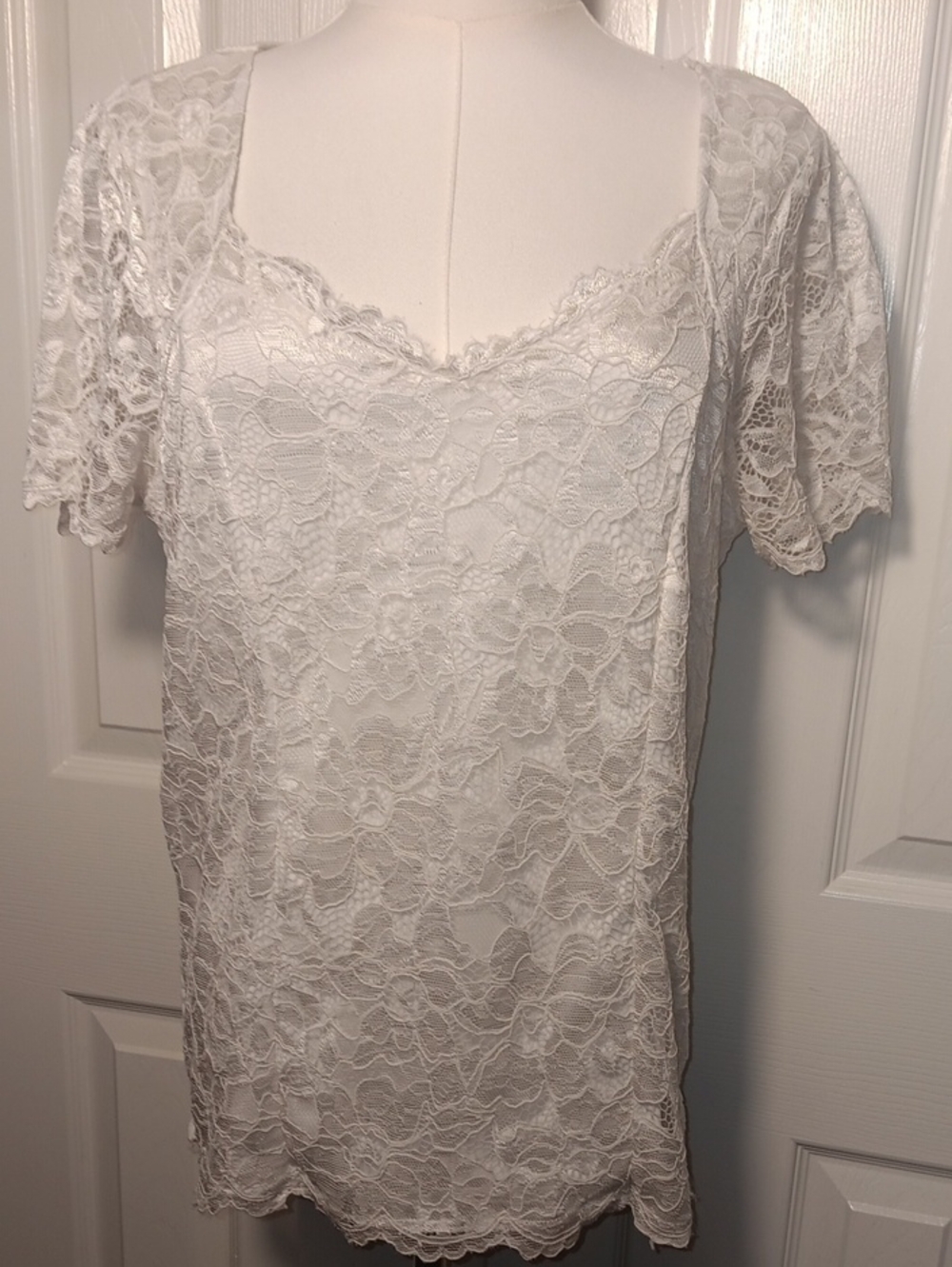 Daytrip White Floral Romantic Lace Short Sleeve Blouse Size XL